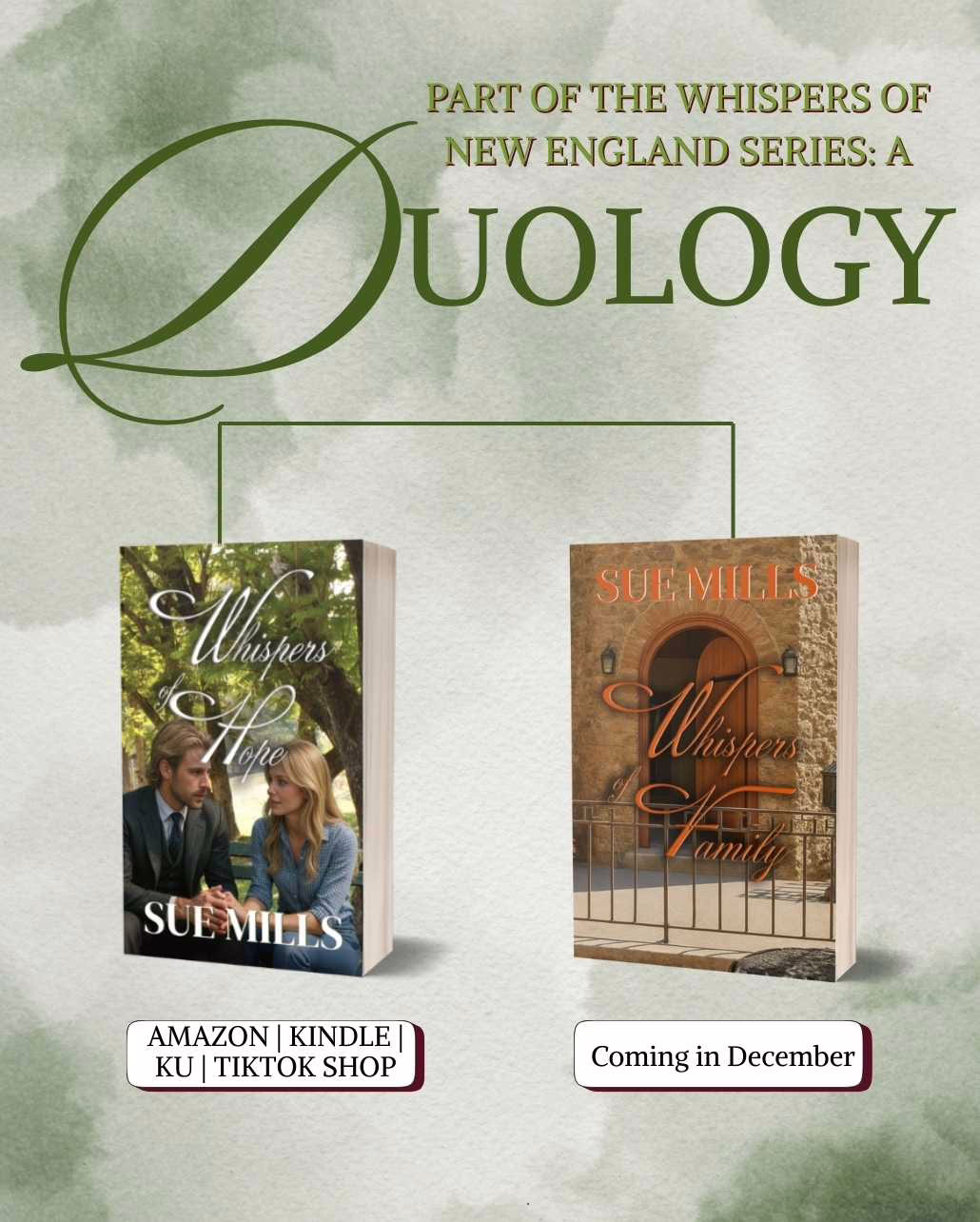 whispers of new england duology Sue Mills Author, Whispers of New England, Whispers of Hope, Whispers of Family